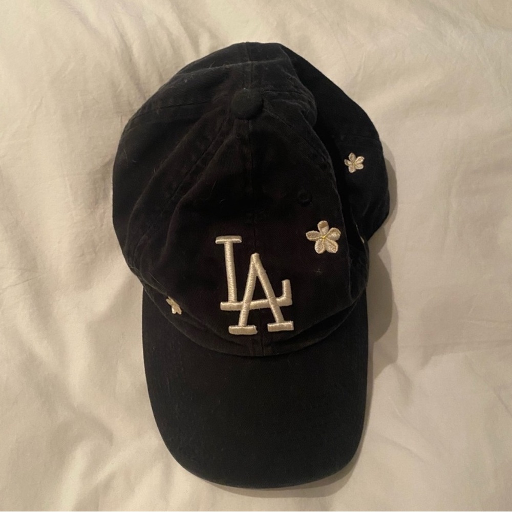 Embroidered LA Black Cap with Floral Details